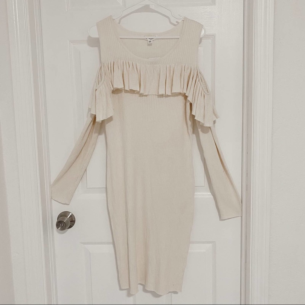 Say What Cold Shoulder Ruffle Knit Dress - Picture 4 of 9